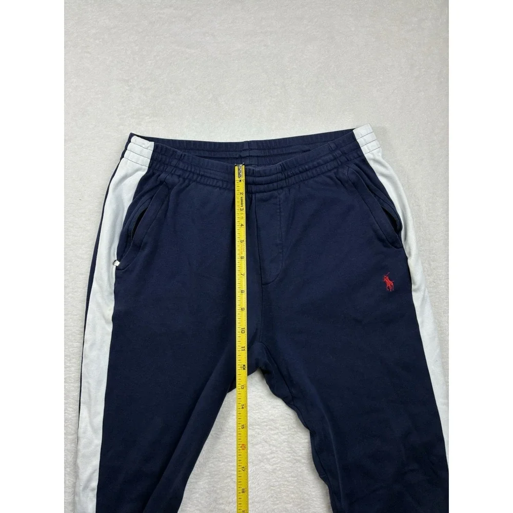 Polo Ralph Lauren Jogger Sweatpants Men Medium Blue White Side Stripe Pony